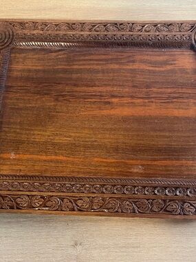 Carved Wooden Serving Tray - Brown Decorative Kitchen Tray
